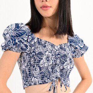 Molly Bracken Paradise Woven Puff Sleeve Top – Navy | Florida